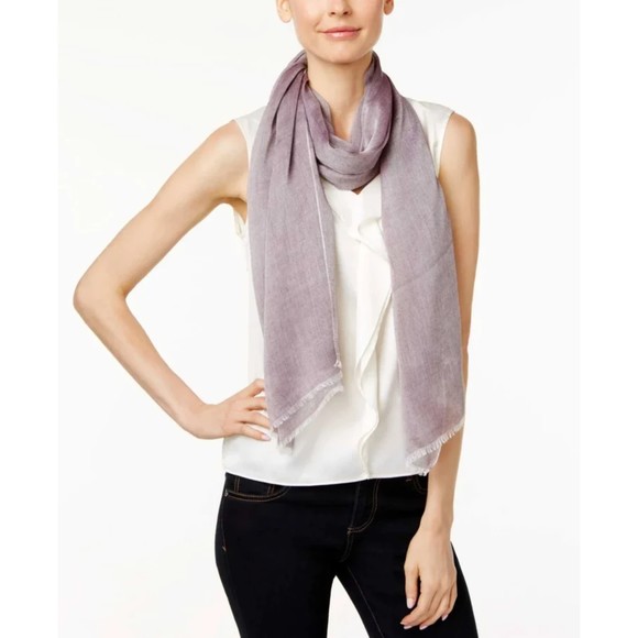 Calvin Klein NWT Chambray Woven Oblong Scarf Fringe Raw Ends Opan One Size New - Picture 1 of 12